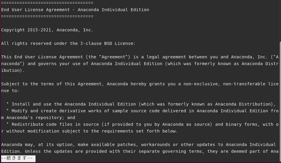 End User License Agreement 
Anaconda Individual Edition 
Copyright 2015-2021, Anaconda, Inc. 