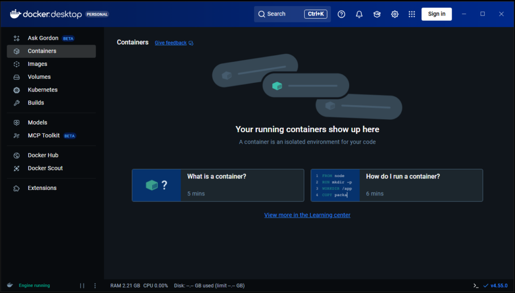 Docker Desktop for Windows インストール