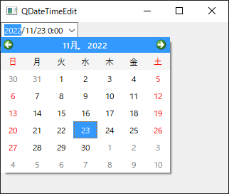QDateTimeEdit サンプル calendarPopup