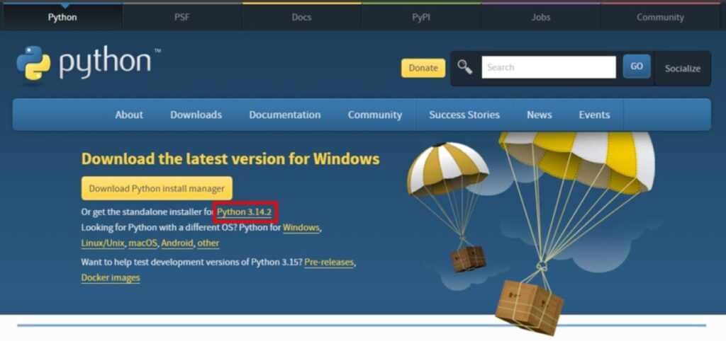 Python インストーラーのダウンロード