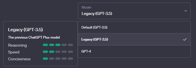 ChatGPT-3.5 Legacyモード
