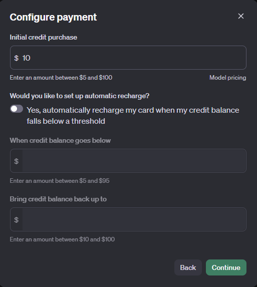 OpenAI Configure payment