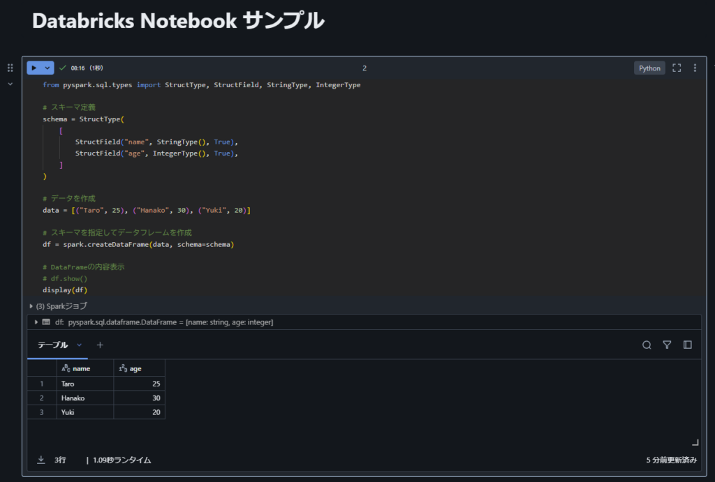 Databricks データフレームの作成と表示